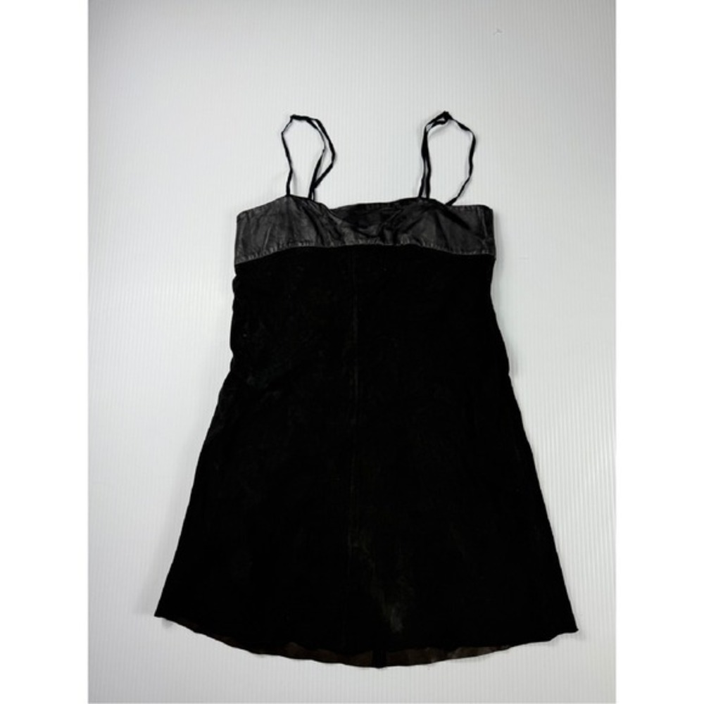 VEDA Black Suede Leather Trim Mini Dress Party Cocktail Women's Pβ